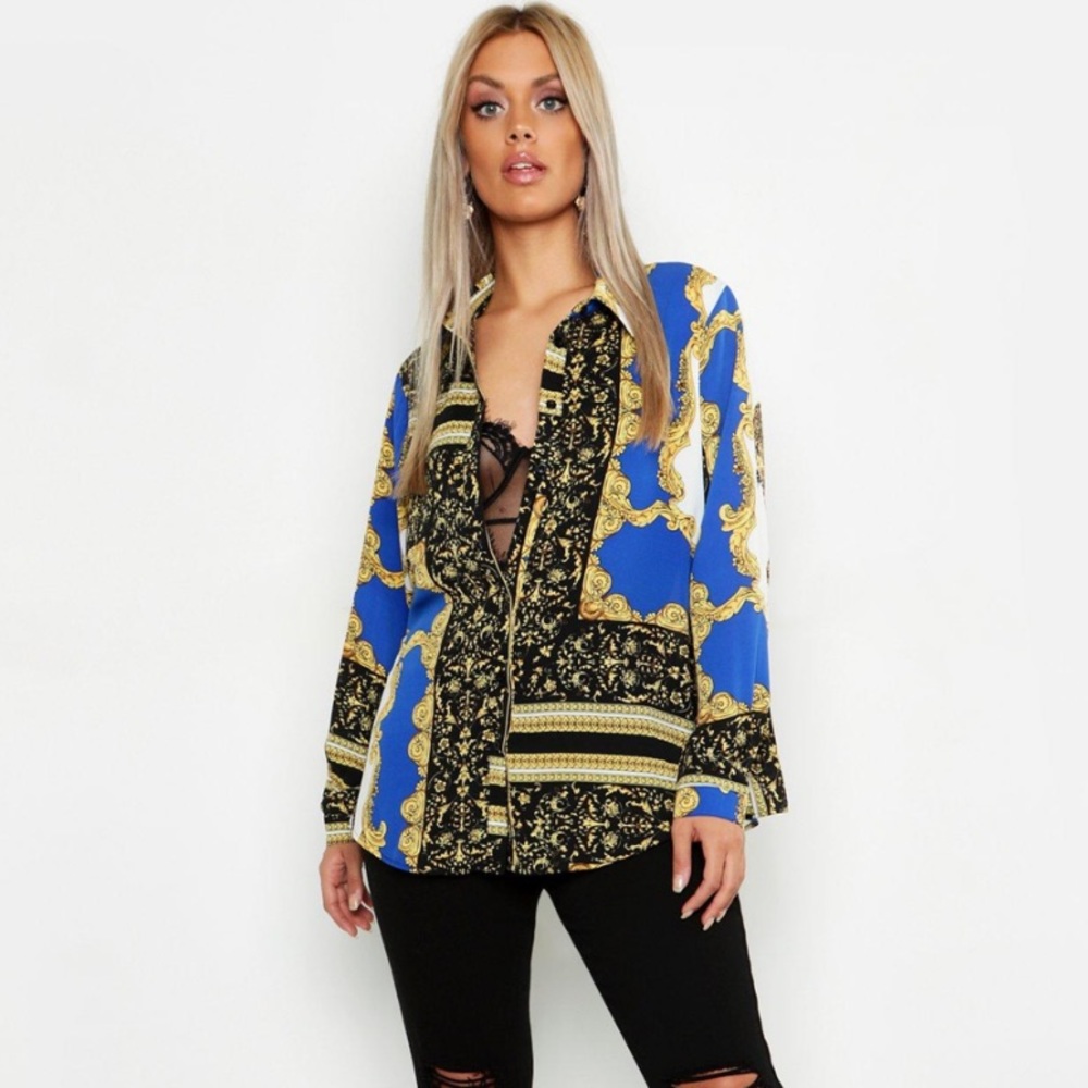 Plus Scarf Printed Oversized Shirt